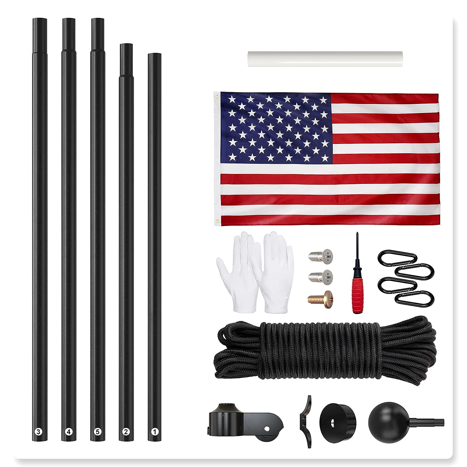 FFILY Flag Pole Kit, 25 FT Extra Thick Heavy Duty Aluminum Flagpole, Outsides Inground Flag Poles with 3x5 American Flag for Yard, Residential or Commercial, Black