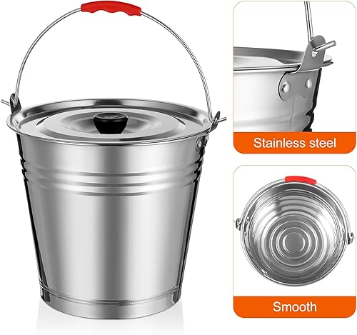 Miniatura 4 de LIFKOME Cubo de ceniza de 1.8 galones para chimenea con tapa, chimenea de acero inoxidable, cubo de ceniza de metal con tapa, lata de ceniza de