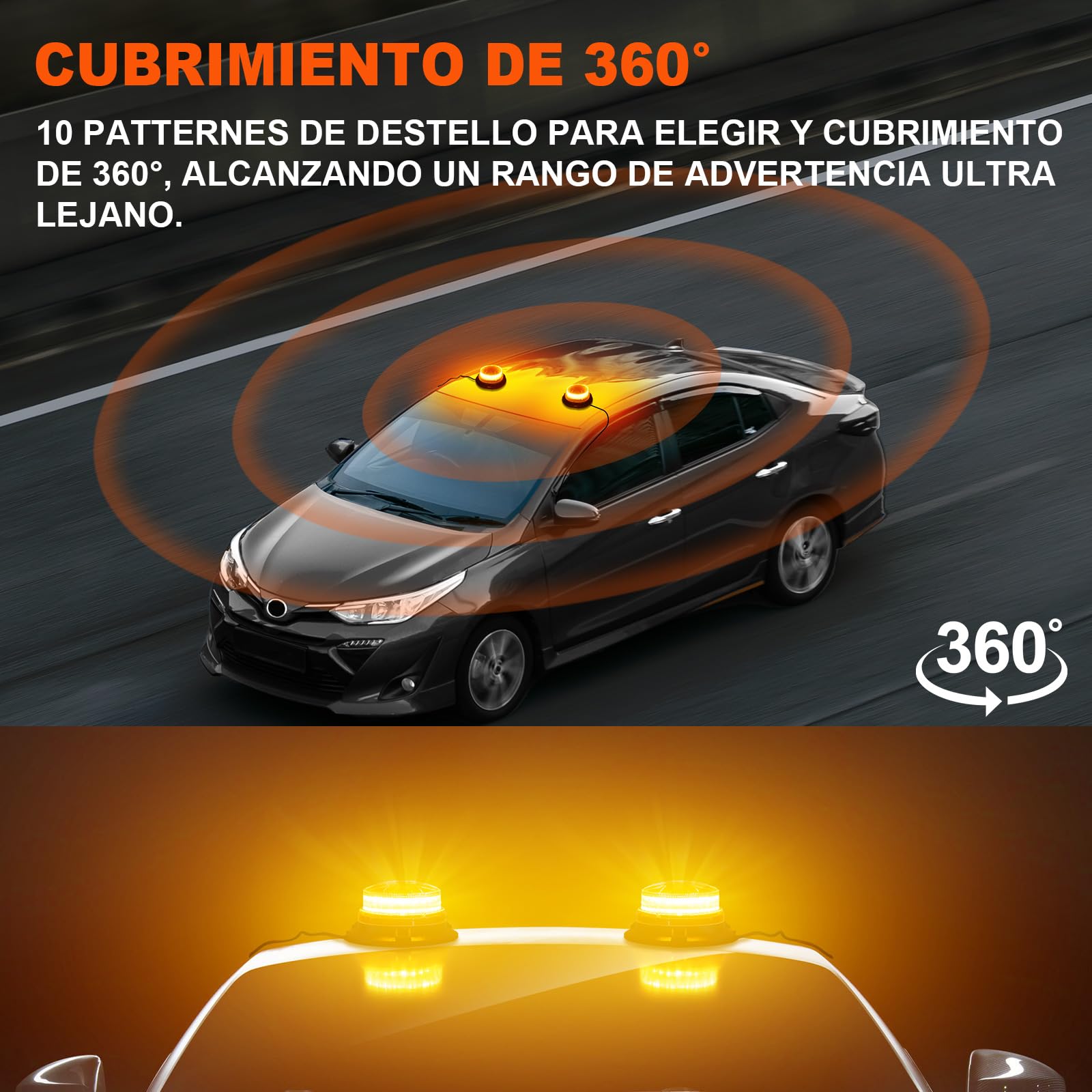 antom Luz de Emergencia 2 Piezas, 9-60V Luz LED Amarilla con Cable de 3 Metros y Doble Interruptor para Carretillas Elevadoras, Tractores, Remolques, UTV, SUV - Ideal para Obras y Tráfico