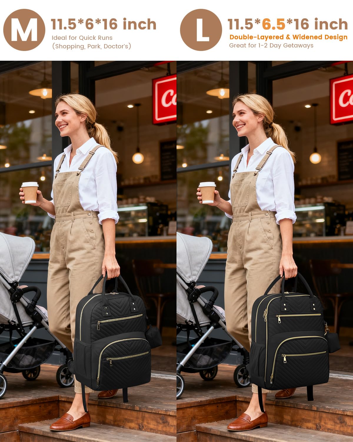 Diaper Bag Backpack,Baby Essentials Diapers Bag with Pacifier Case,Multipurpose Stylish Large Capacity Travel Backpack for Baby Girl/Boy(M-Black)