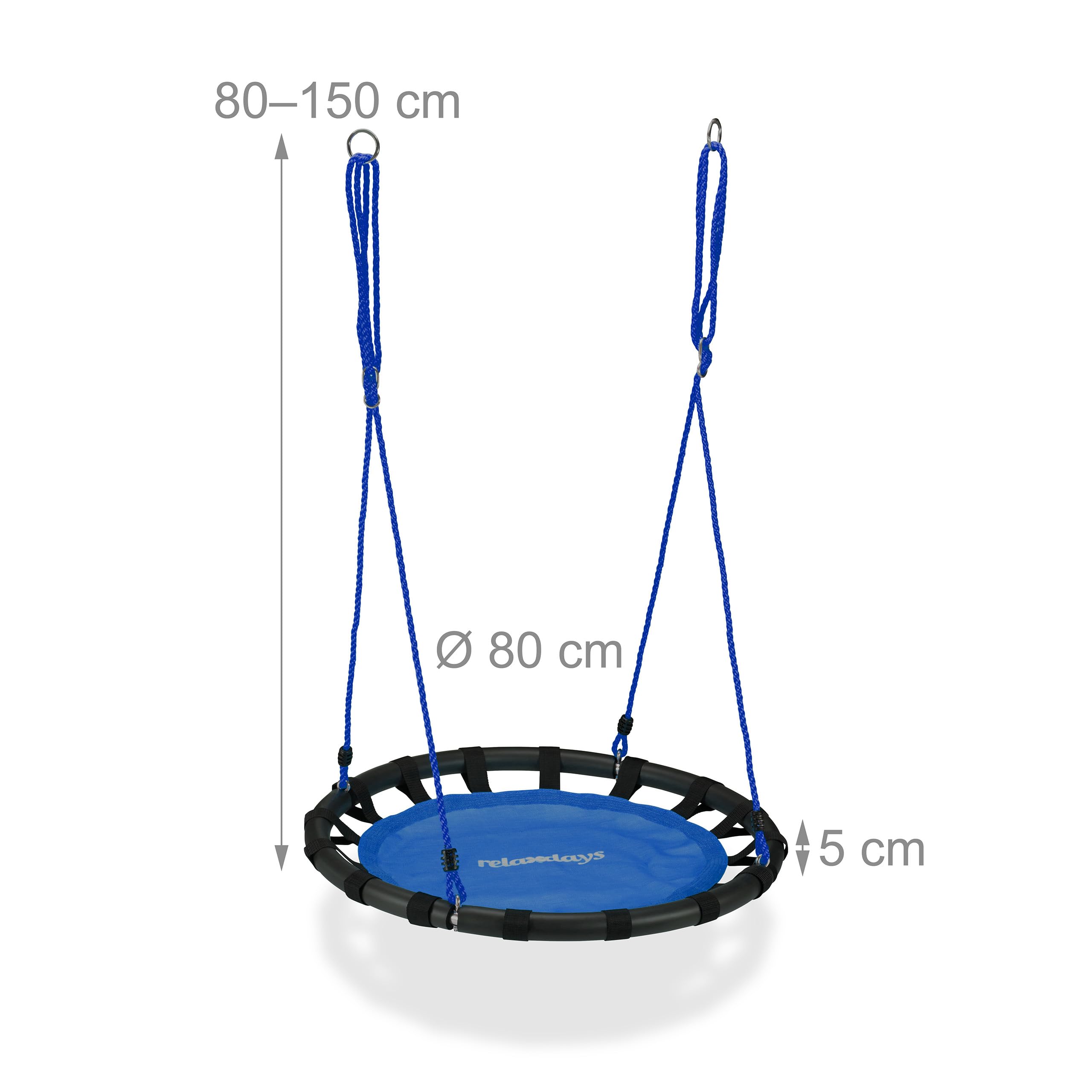 Relaxdays Huśtawka gniazdowa, okrągła huśtawka wisząca, dla dzieci i dorosłych, regulowana, na zewnątrz, Ø: 80 cm, do 100 kg, niebieska