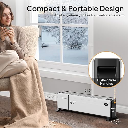 Miniatura 6 de ROVSUN Calentador eléctrico de zócalo de 32 pulgadas con control remoto y temporizador, calentador de espacio de convección de 1500 W con modos de