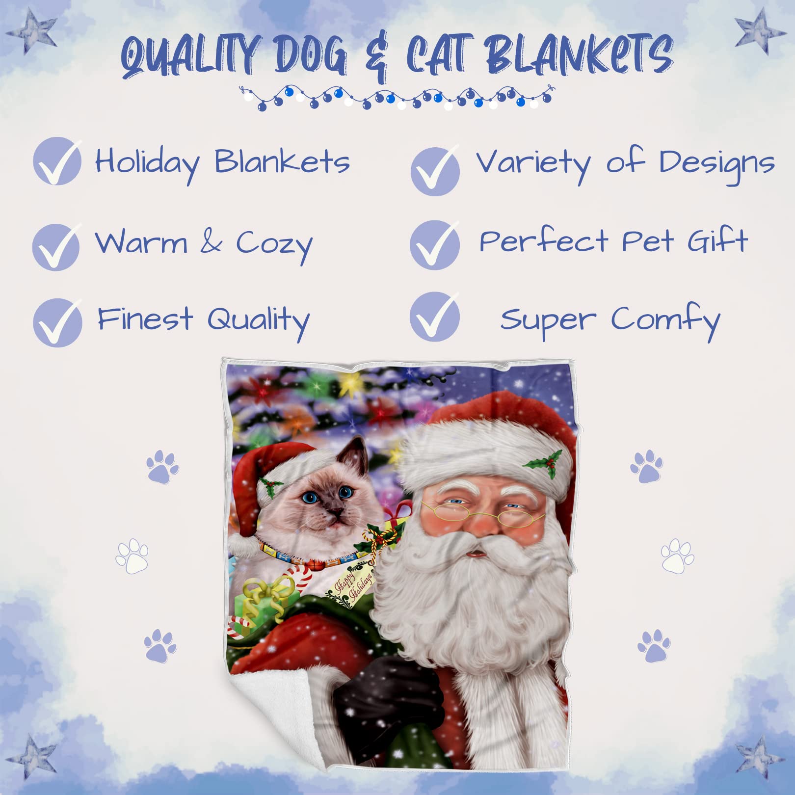 Doggie of the Day Ragdoll Cat Blanket - Christmas Santa Carrying Presents - Super Soft & Warm Pet Theme for Sofa or Bed, Warm Fleece, Sherpa or Woven Material, BLNKT160699 (50x60 Woven)