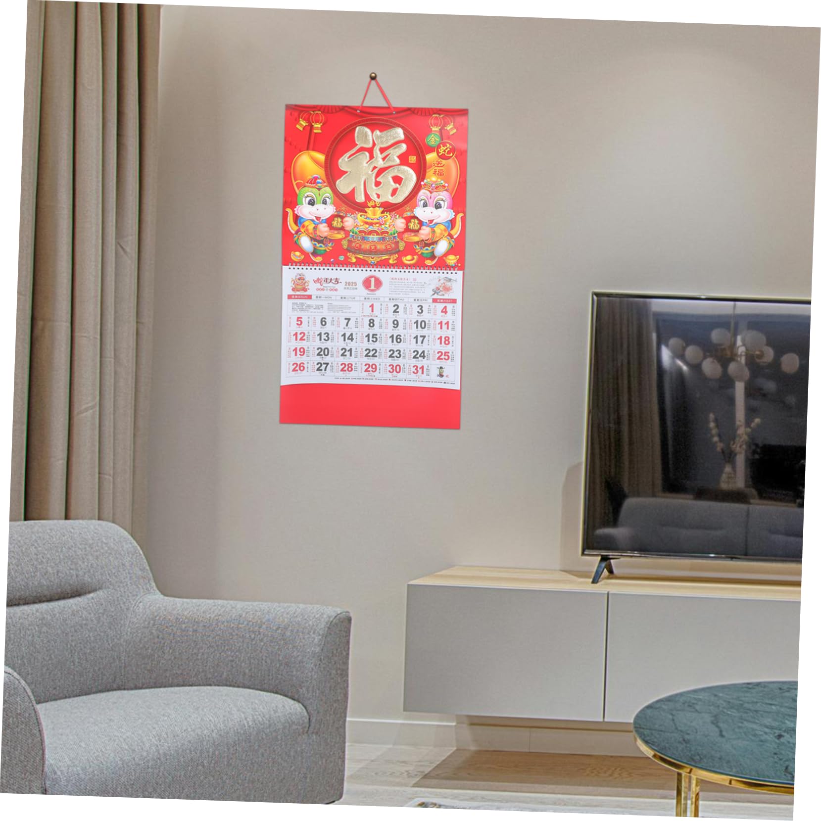 Housoutil 5 Piezas Calendario Colgante Año Serpiente Papel Grueso Calendario Lunar Decorativo Planificador de Pared Cultural