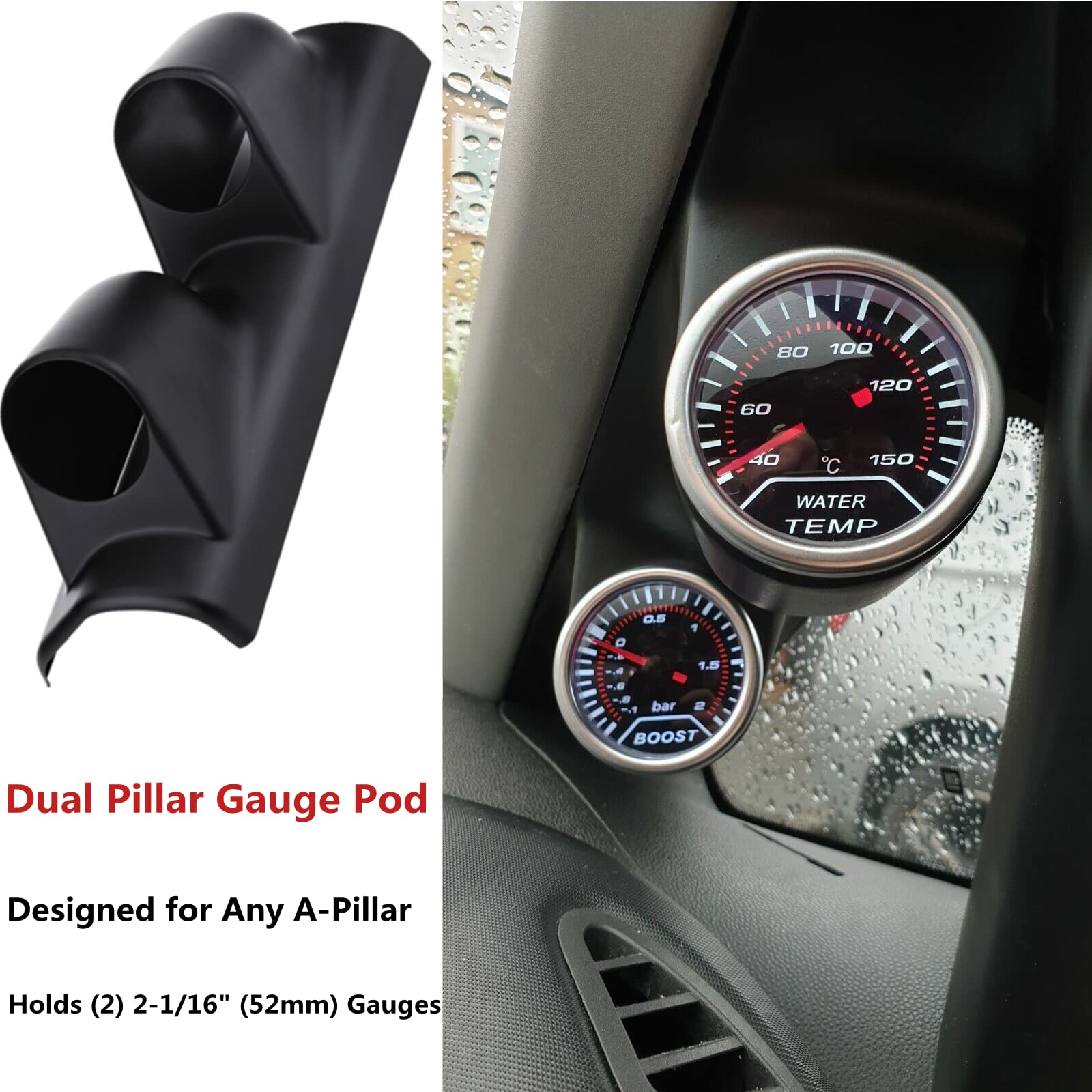 A-pillar Gauge Mount Universal Triple Gauge Pod For A-Pillar - Holds Three 52mm Gauges In Any Car Or Truck Universal Car Gauge Pod - Foto 5