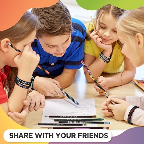 Miniatura 5 de Sabary Juego de 48 pulseras de silicona inspiradoras con lápices motivacionales, con cita motivacional, para regalos de Navidad (fondo negro)