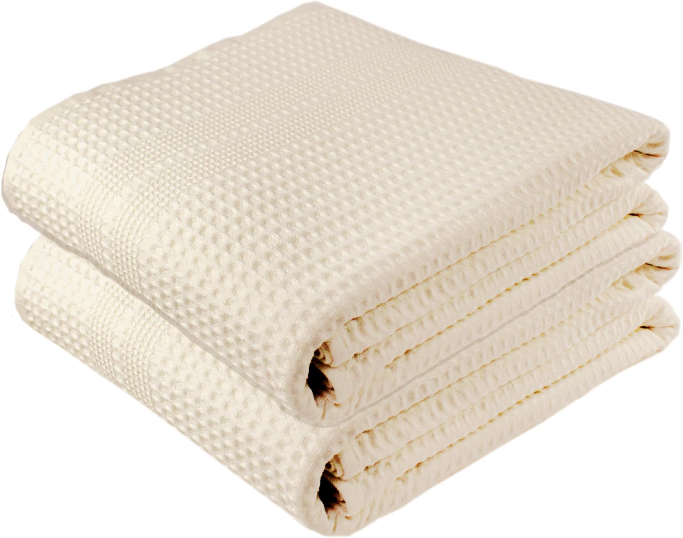 Gilden Tree Large 2 Pc Bath Sheet 100% Natural Cotton Waffle Weave – Generous Size Lightweight Ultra Absorbent Quick Drying Fade Resistant (Cream)