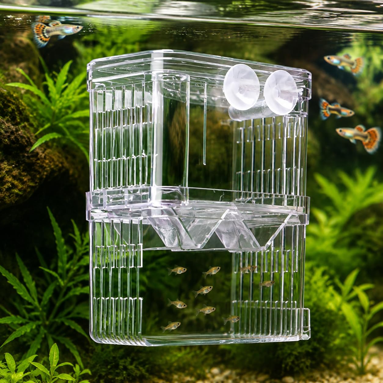Incubatore per acquario in serbatoio, per allevamento di piccoli pesci, divisore in acrilico per gamberetti, pesci pagliaccio, pesci aggressivi, pesci feriti, può collegare la pompa dell'aria (piccola