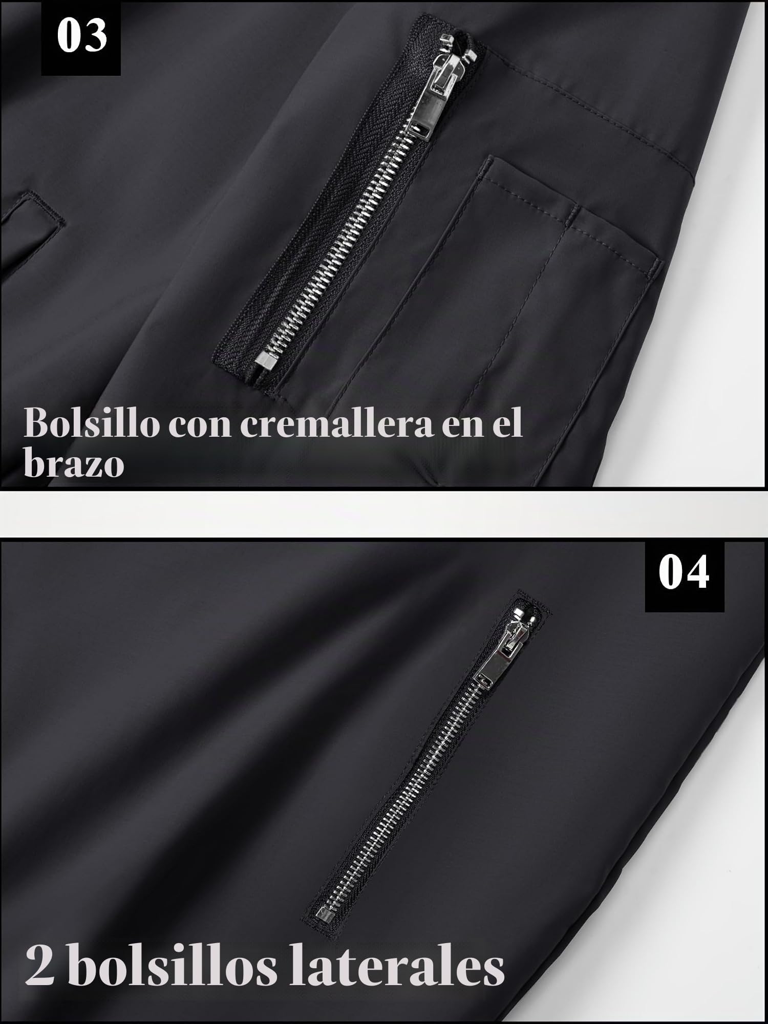 TACVASEN Chaqueta bombardero para hombre, chaqueta ligera de transición, chaqueta de aviador, cuello alto, otoño, primavera, Blouson con bolsillos con cremallera