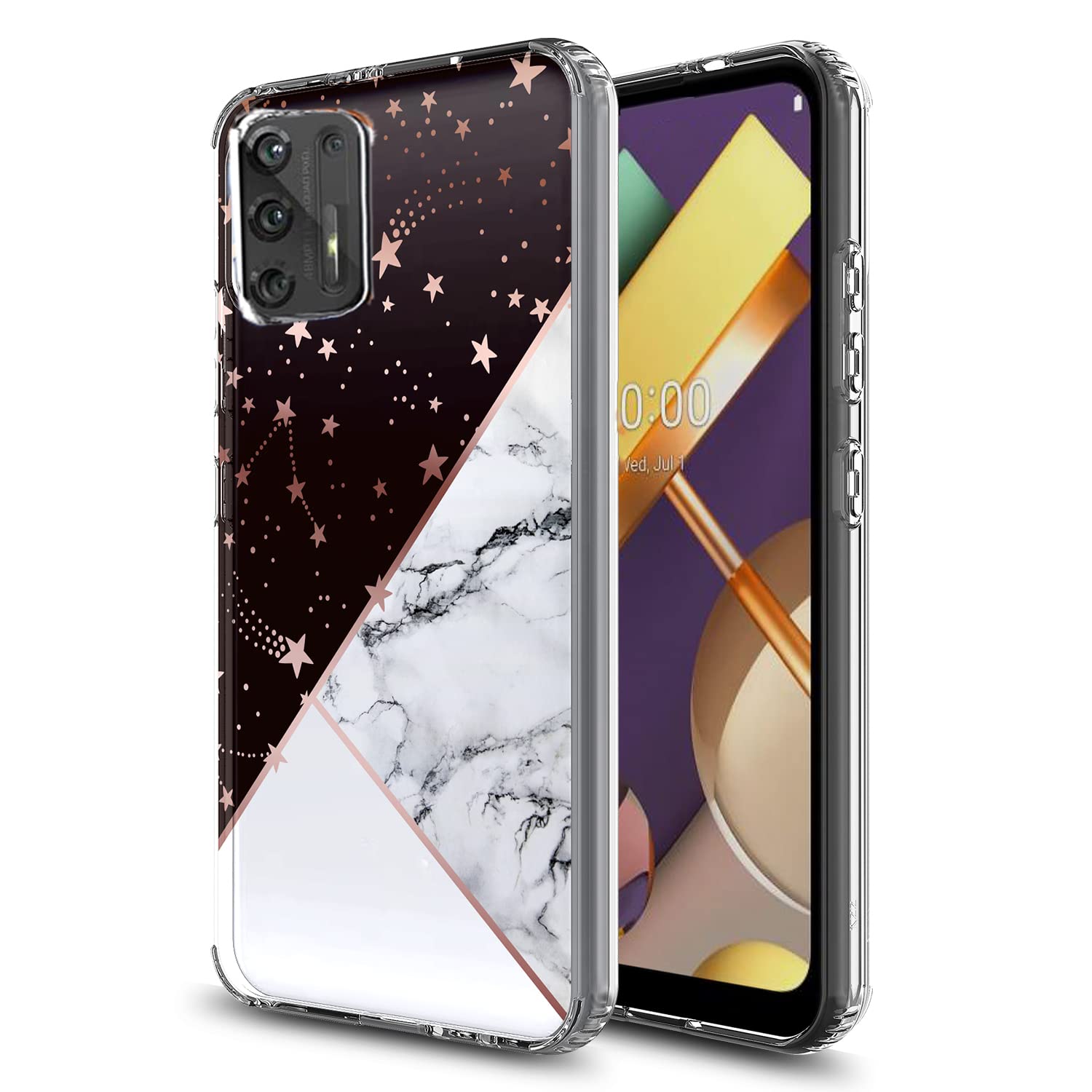 GORGCASE For Moto G Stylus 2021 Case (Not Fit 2020),Slim Anti-Scratch HARD TPU BUMPER Armor Shockproof Cute SPARKLY BLING Girl Women Protective Cover For Motorola G Stylus 2021 Black White Star Marble