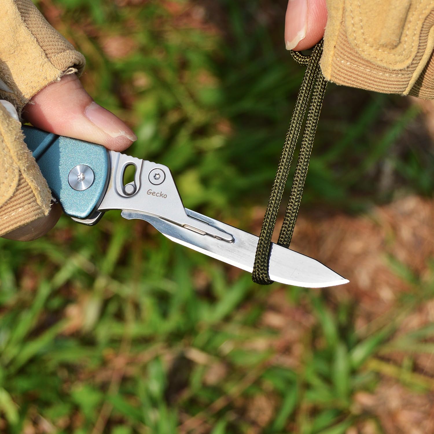 TONIFE Navaja de Bolsillo, EDC cuchillo plegable con clip de bolsillo Mosquetón Funda de nylon y 5 hojas intercambiables, para la supervivencia al aire libre Pesca Senderismo (Cian)