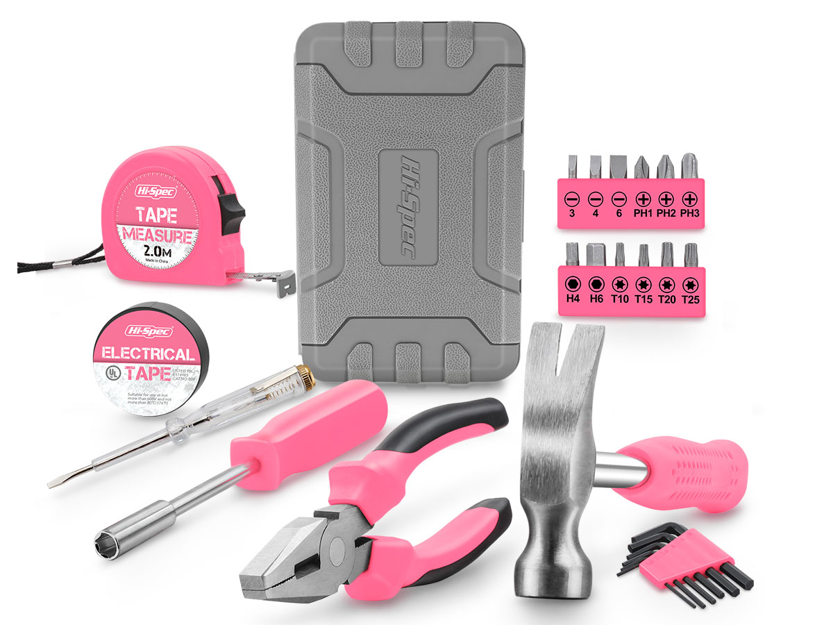 Hi-Spec 24pc Pink Household DIY Tool Kit Set. Sall Ini Tool Box Set