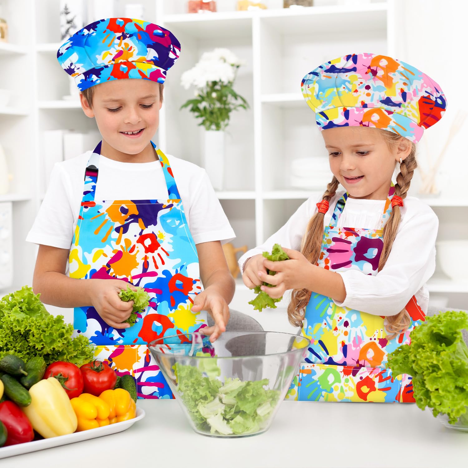 TOPWAYS Kids Aprons, Chef Hat Set Children Apron - Image 3