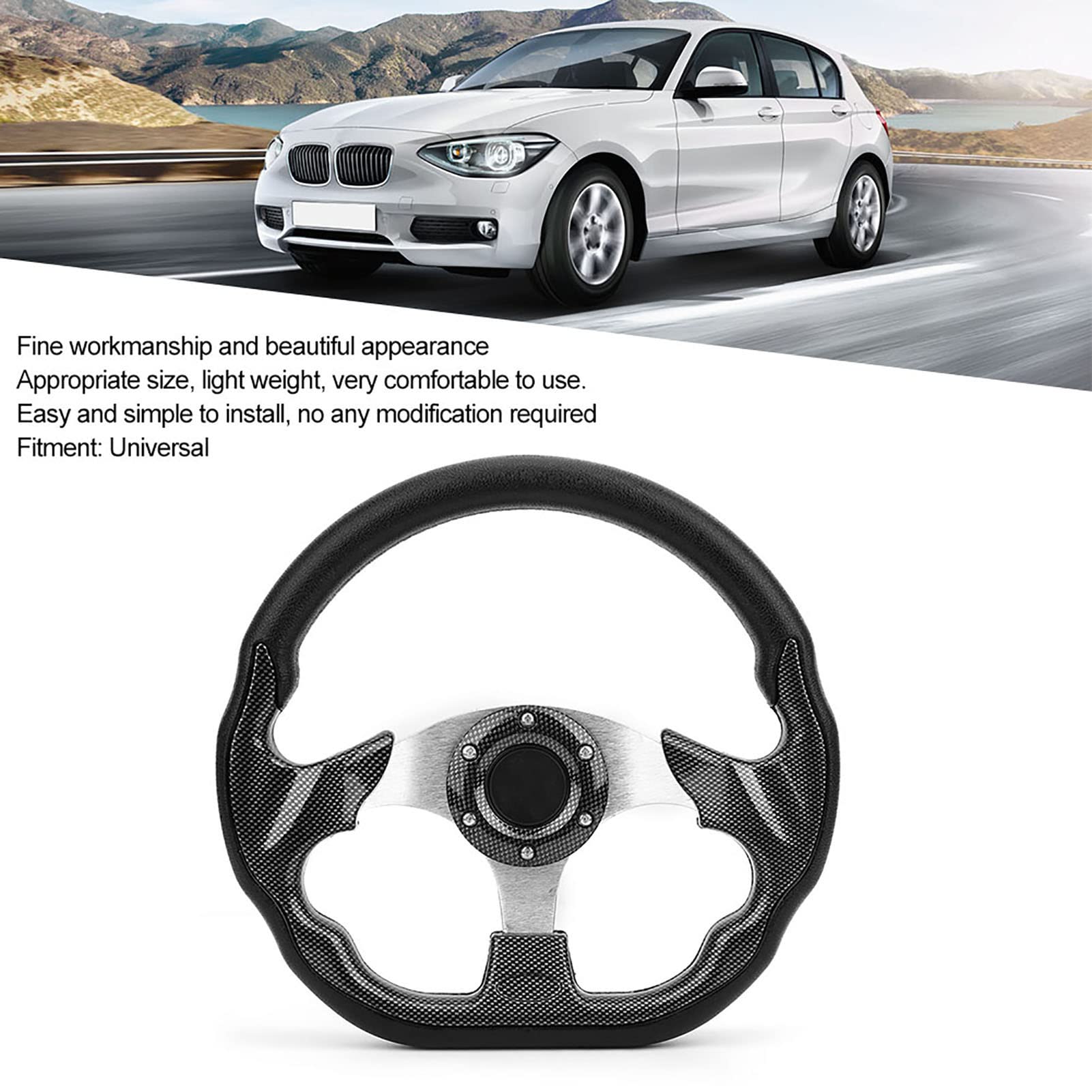 Volante da Corsa Universale, Volante Sportivo per Auto da 12,5 Pollici e 6 Bulloni, Pelle in PVC e Telaio in Alluminio Leggero con Pulsante Clacson per Auto,Stile Fibra di Carbonio