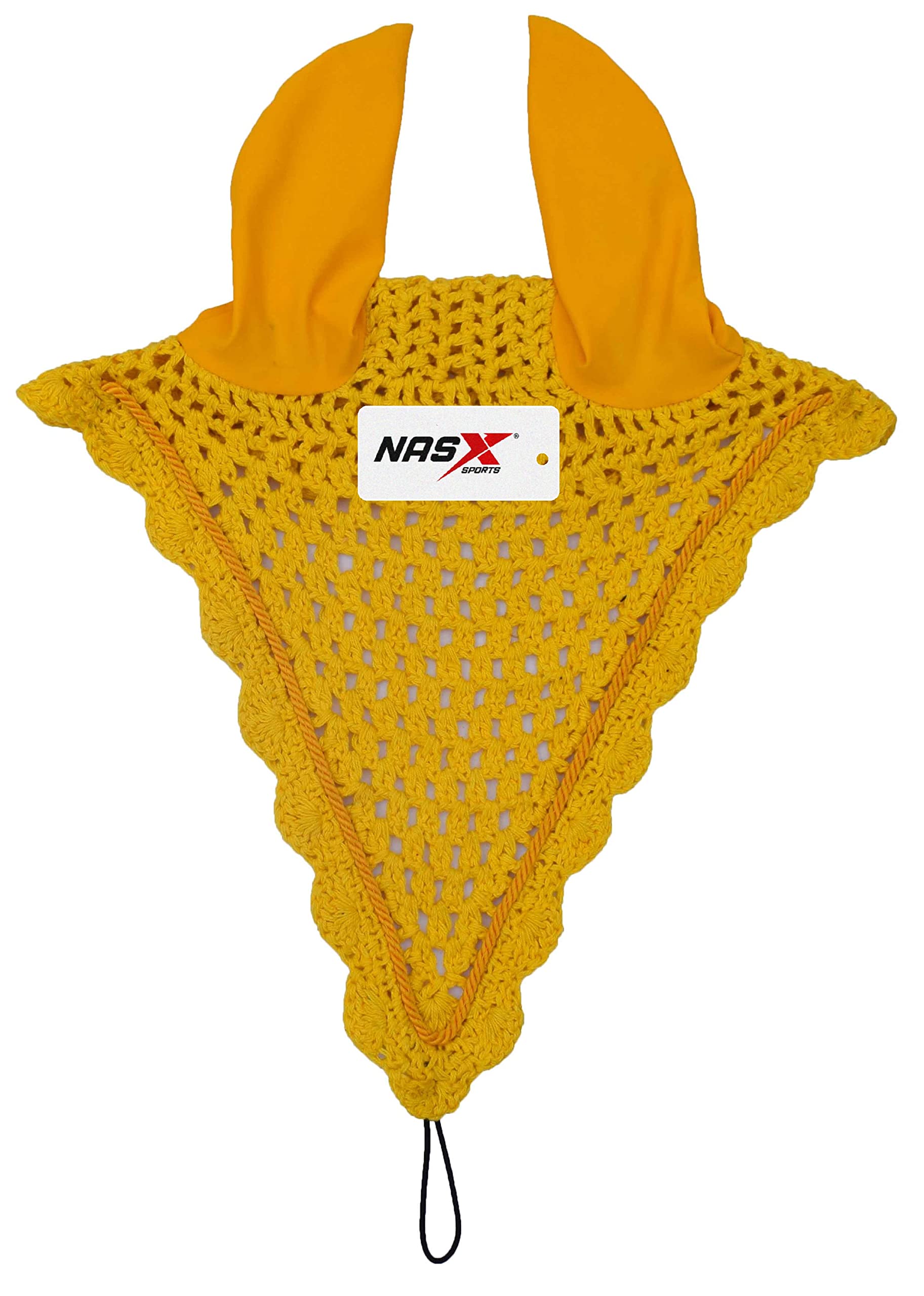 Horse Long Tie Down Fly Hood Fly Veil Ear Bonnet Flyveil Net Handmade Crochet (Full, Yellow)