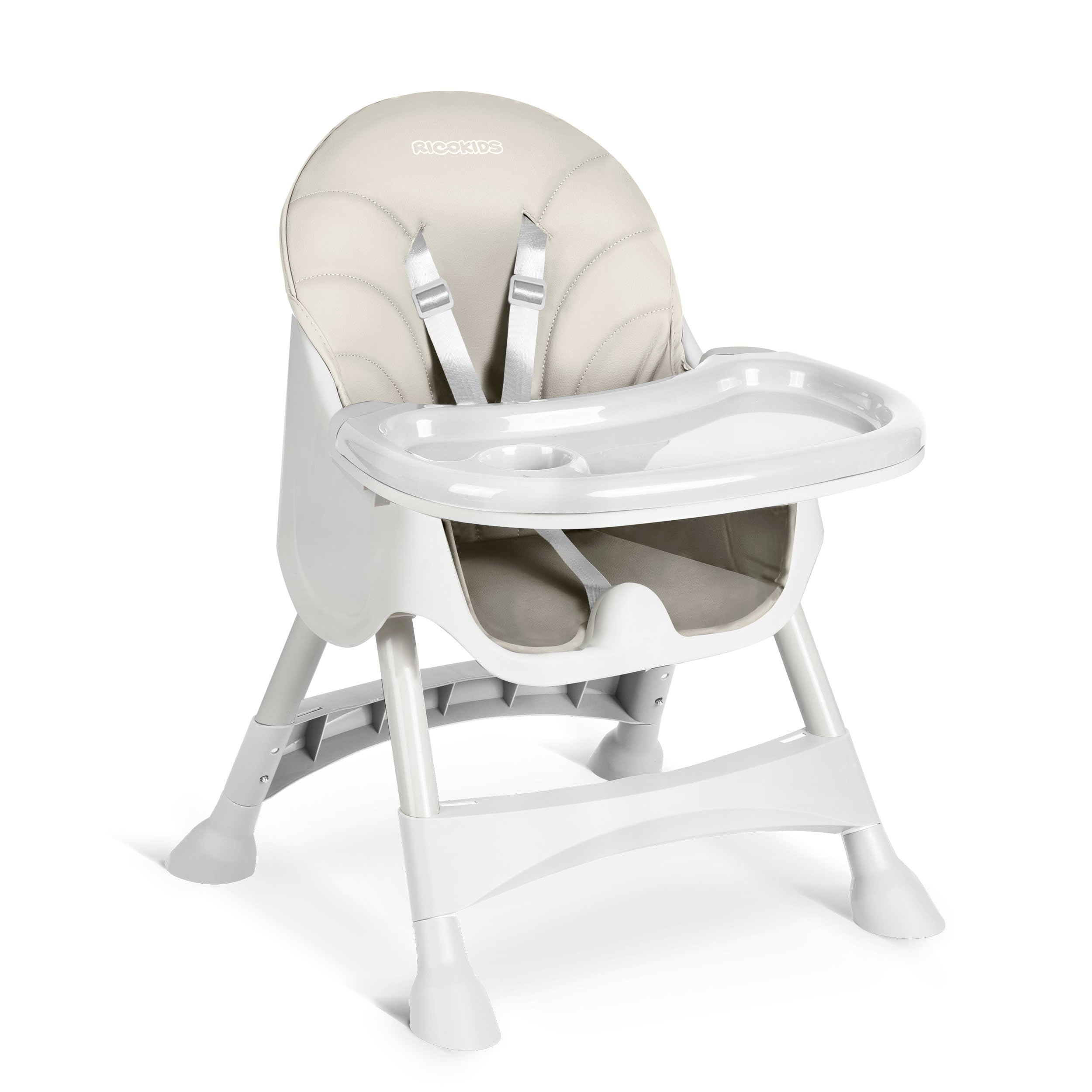 Ricokids Chaise haute pour bébé 3 en 1 - Pour enfant à partir de 6 mois - Avec ceinture de sécurité - Pliable - Facile d'entretien - Cadre réglable en hauteur - Planche à manger amovible - Panier
