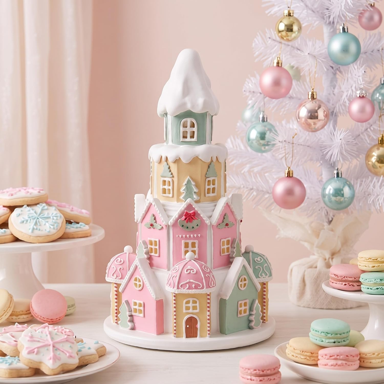 Yookeer Brown Gingerbread House Resin Christmas Gingerbread Decor 8"