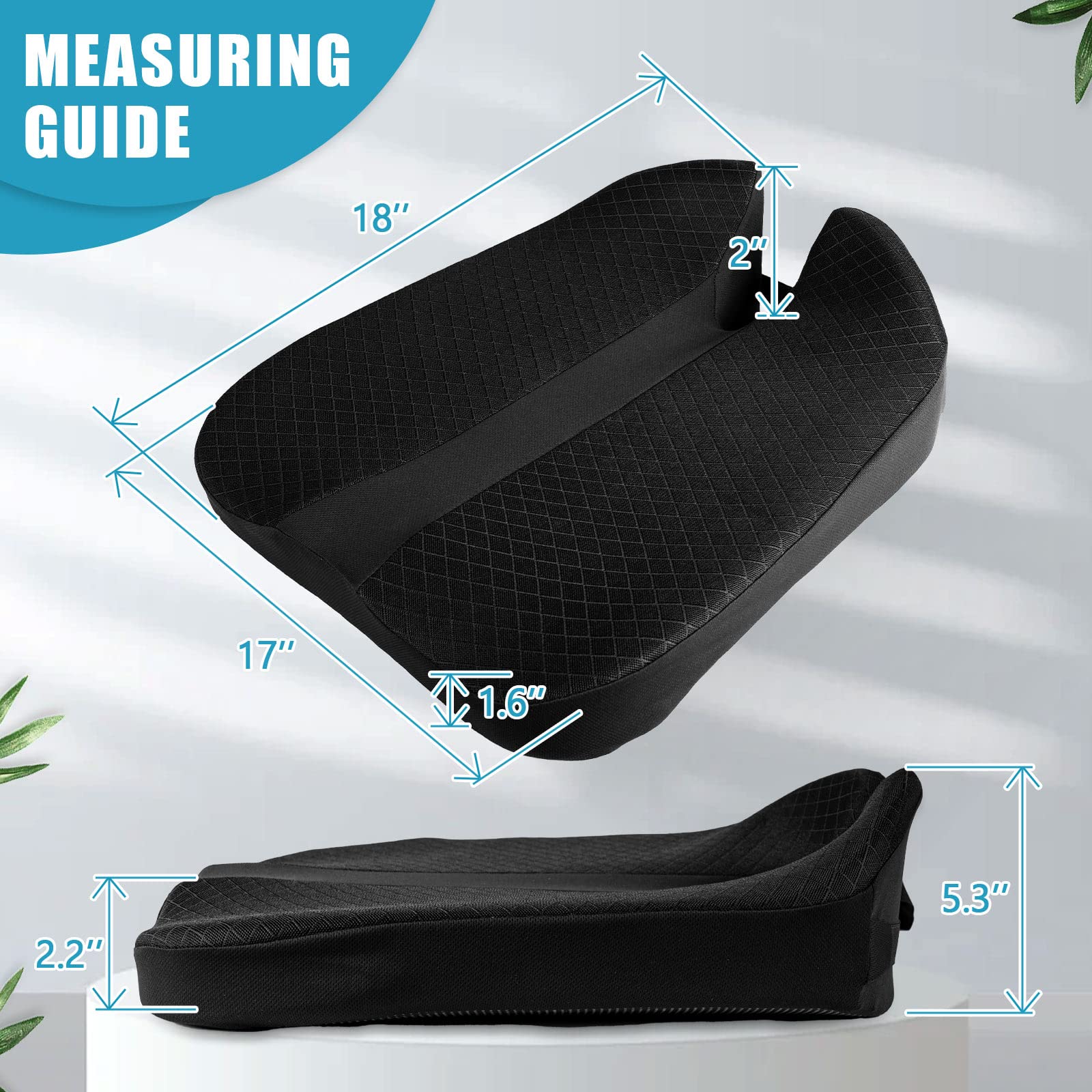 Car Coccyx Seat Cushion Longer Office Chair Cushion, Memory Foam Tailbone Heightening Wedge Booste, Fit Hip Shape Lower Back Pain Relief, 3D U-Shape Cushion for Car Seat Driver, Wheelchair (Black)