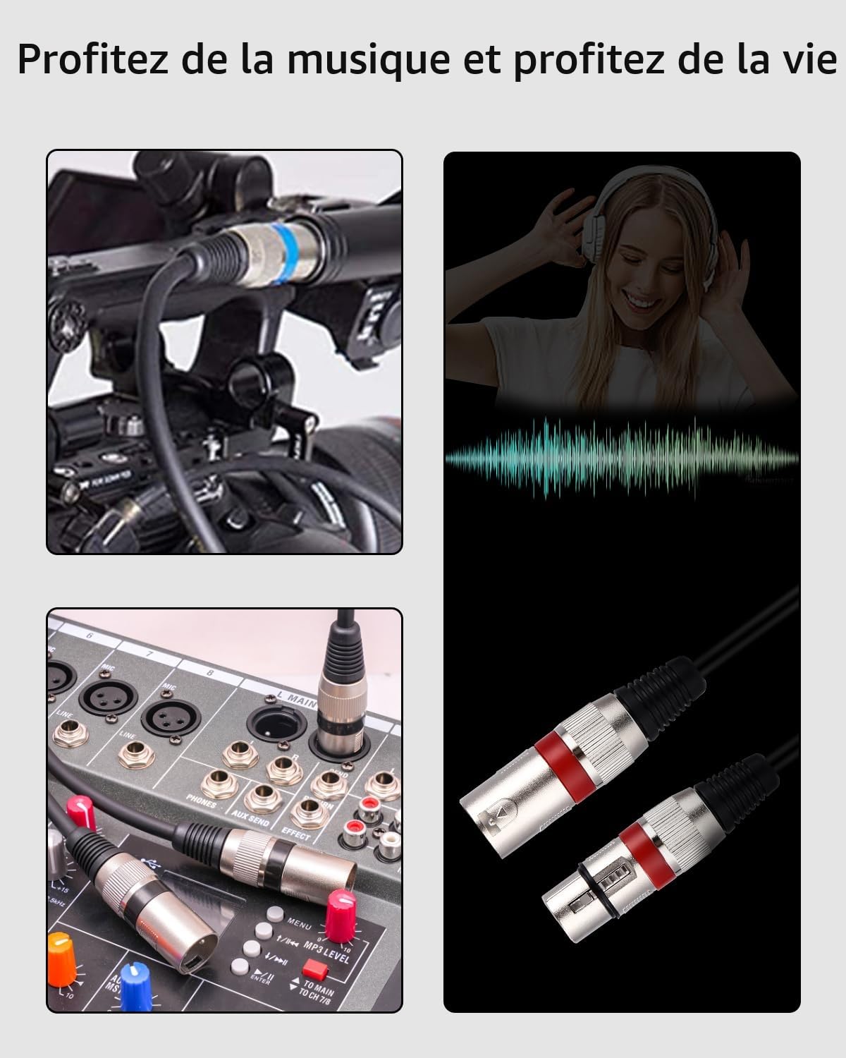 Xespis 6 Pack Câble XLR DMX 5M, 3 Broches Mâle Femelle, Connecteur Audio 3 Pins Pour Microphone et Contrôleur