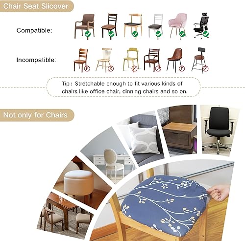 Miniatura 5 de Eeaivnm Fundas de asiento para sillas de comedor, fundas elásticas impresas con lazos, protector cuadrado extraíble y lavable, fundas de cojín para