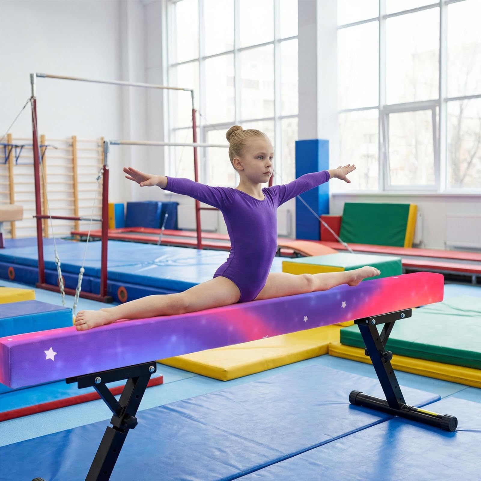 Balance Beam - Trave da ginnastica per bambini, regolabile in altezza, 5 | Trave d'equilibrio per bambini, 180 cm, con base antiscivolo, regolabile in altezza in 5 posizioni, allenamento per