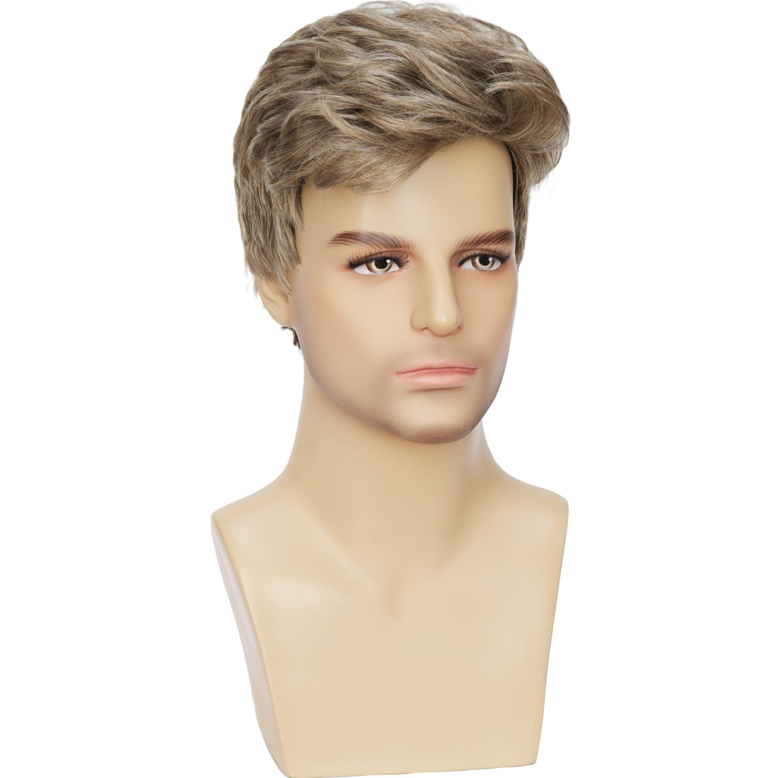 Men's Short Curly Synthetic Wig, Layered Natural-Looking Hair