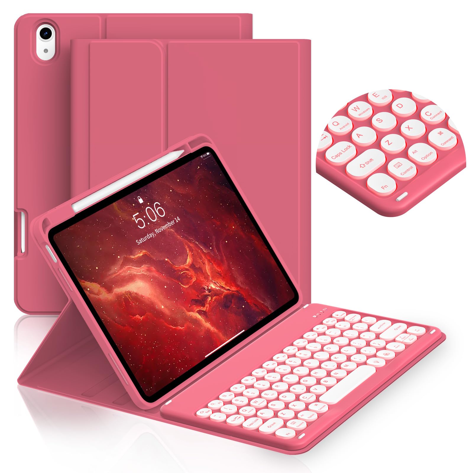 JKSML Keyboard Case for iPad Air 11" M4/M3/M2 & Air 10.9" 4th/5th Gen, Red