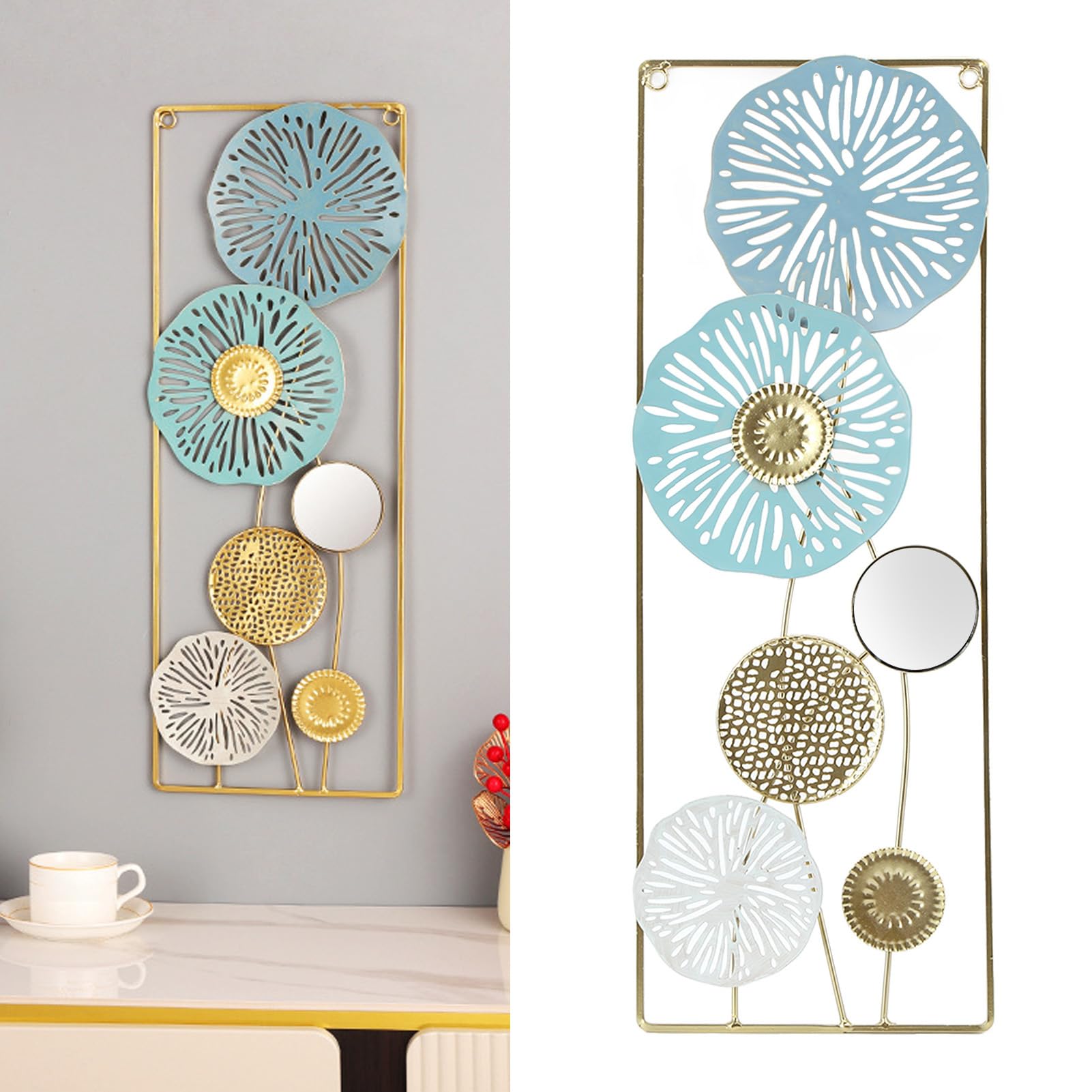 BuyWeek Decoración De Arte De Pared De Metal, Adorno De Escultura De Pared De Metal Elegante Decoración De Espejo para Colgar En La Pared para Sala De Estar Dormitorio Oficina