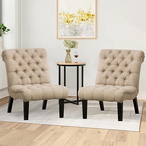 Miniatura 32 de Haobo - Sillas decorativas sin brazos con botón copetudo para sala de estar o sala de recepción (juego de 2) silla de sala de estar, gris Gris,Caqui