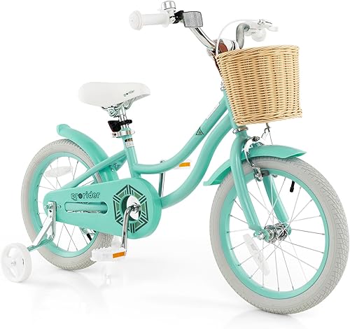 Miniatura 14 de BABY JOY Bicicleta para niños, 14, 16, 18 pulgadas, bicicletas retro para niños de 3 a 8 años con ruedas de entrenamiento, altura ajustable, cesta