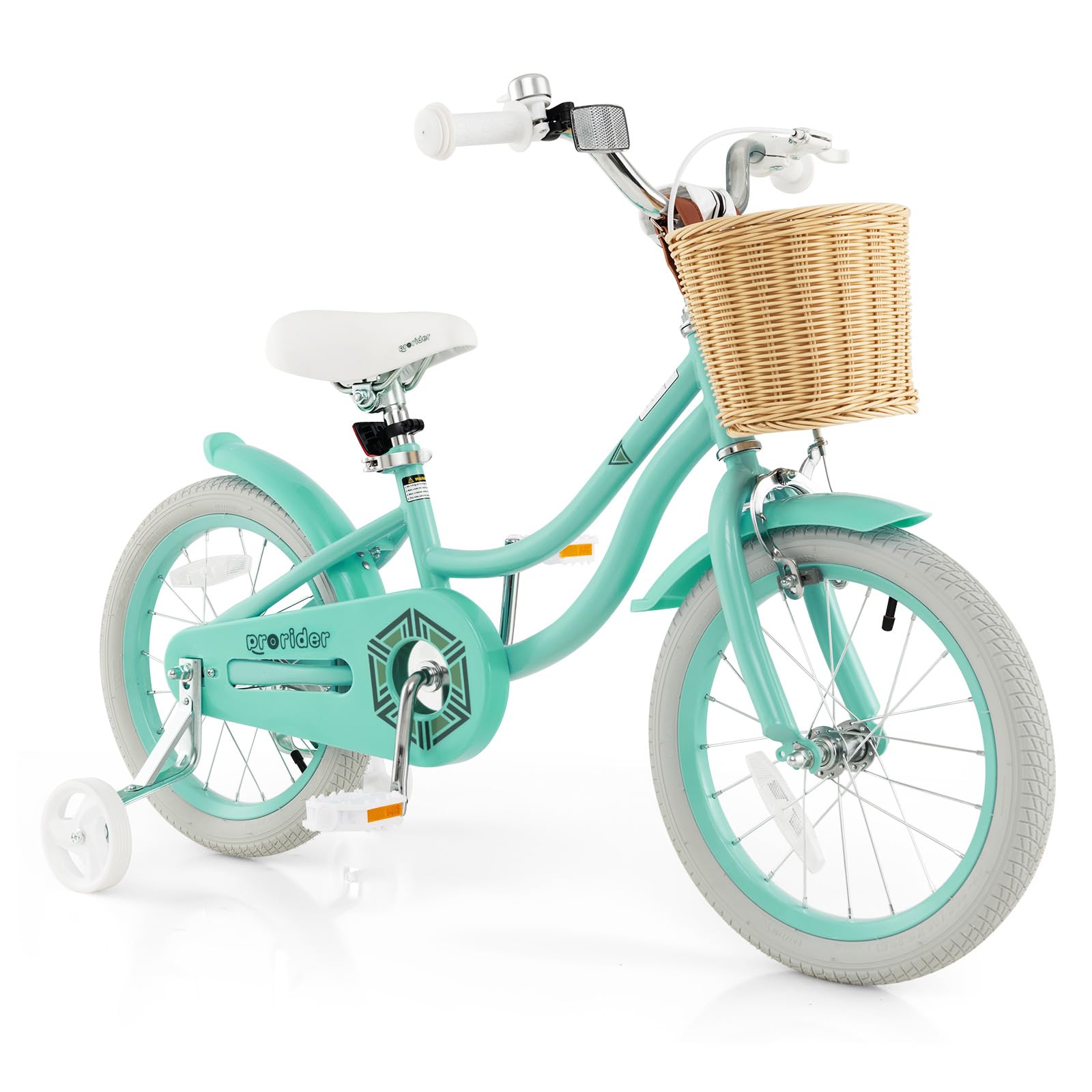 BABY JOY Kids Bike, 14 16 18 Inch Retro Kids Bicycles for 3-8 Years Old Children with Training Wheels, Adjustable Height, Rattan Basket, Handbrake & Coaster Brake, Boys Girls Bike (Pink, Green, Blue)