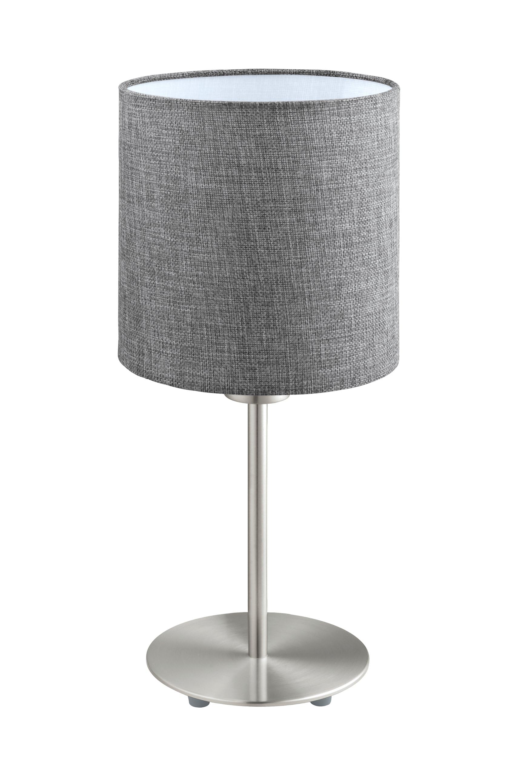 EGLO Tischlampe Pasteri, Deko Tischleuchte, Textil Nachttischlampe aus Metall in Nickel-matt und Stoff in grau, Lampe für Wohnzimmer und Schlafzimmer, E27 Fassung