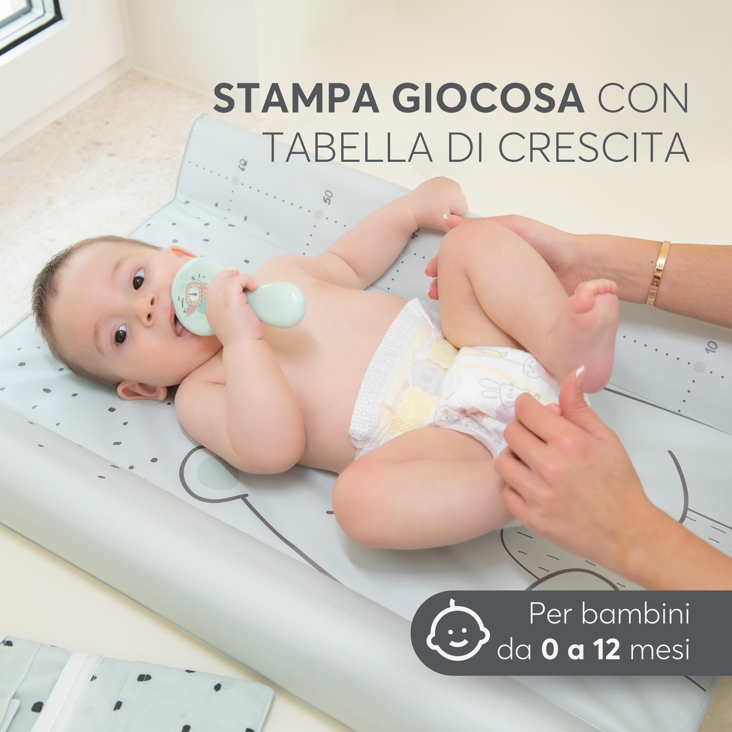 KikkaBoo Fasciatoio Portatile Neonato 80x50 cm STRIPY FRIENDS, Materassino Fasciatoio Impermeabile e Morbido in PVC, Blu