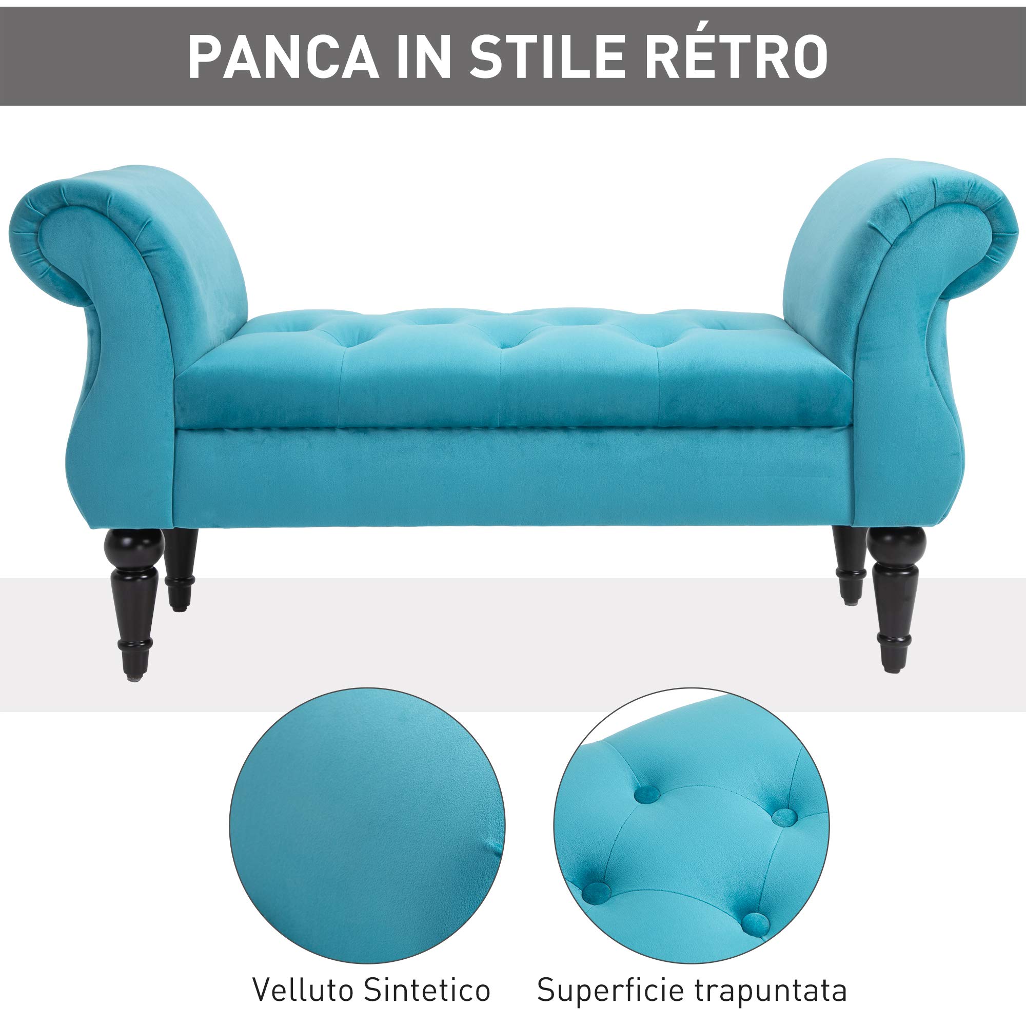 HOMCOM Panca Fondoletto in Stile Vintage in Legno 117 x 40 x 58cm Azzurra