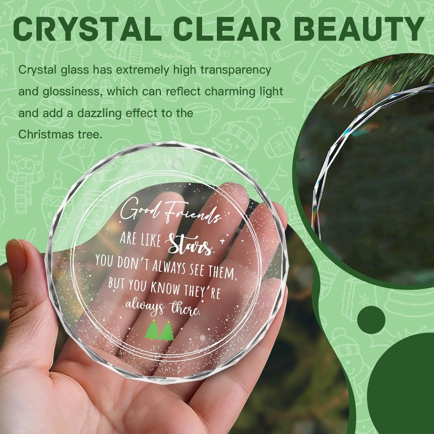 Friendship Gifts for Women 2025, Best Friend Christmas Ornaments Glass Decoration - Image 4