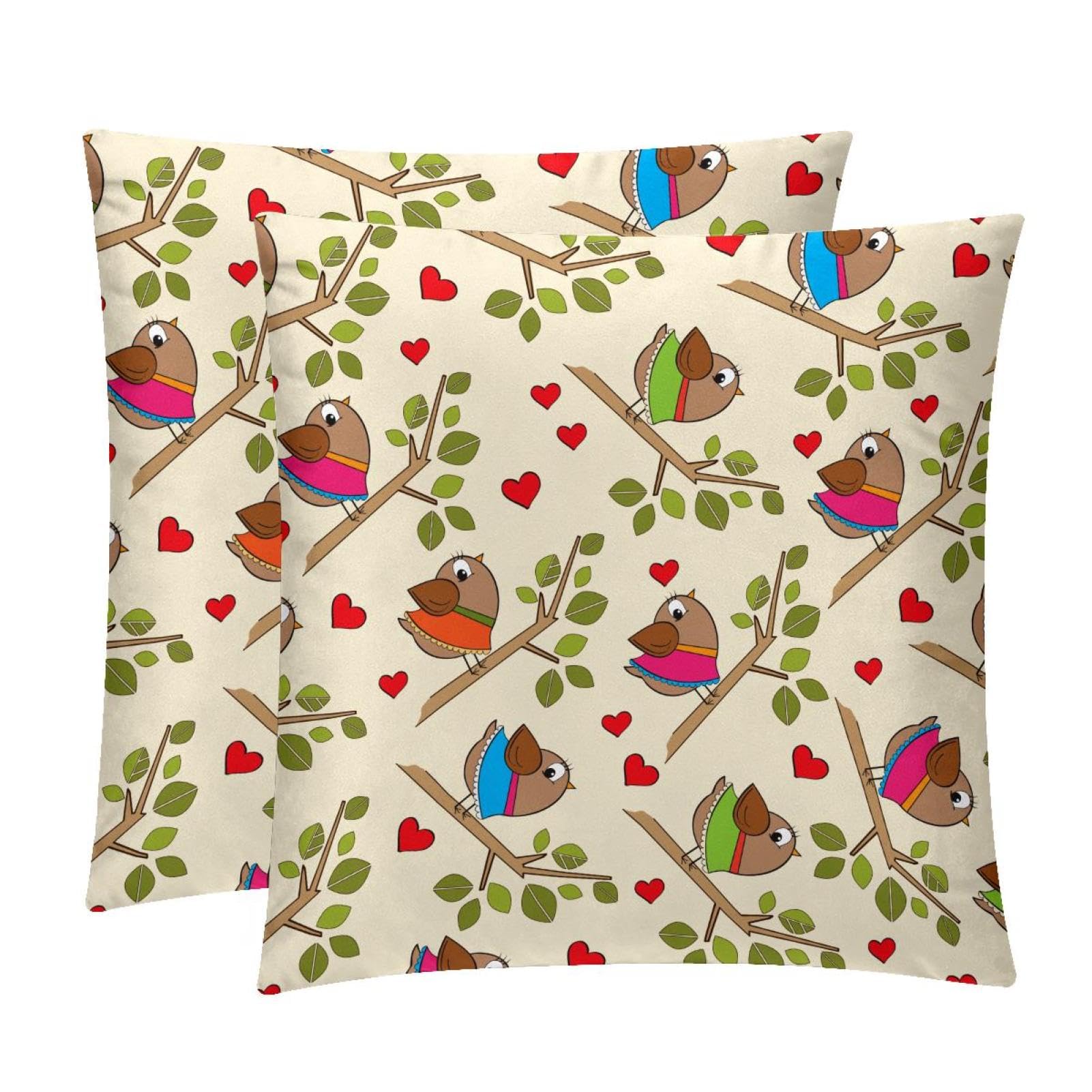 TDGKPZ Funny Birds Throw Pillow Covers 2 Pack Cushion Cases Decorative Pillow Cases Home Decor 40x40cm