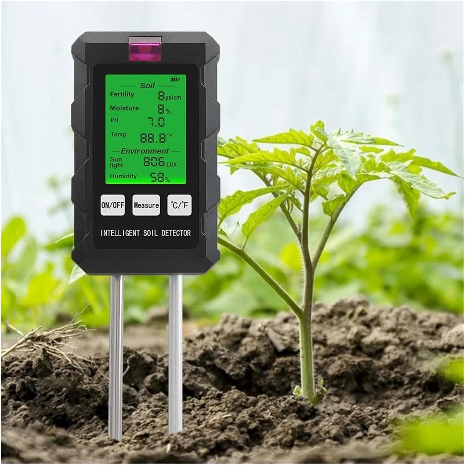 Digital Soil Ph Tester for Gardening - Measures Ph, Moisture, Nutrients, Sunlight, Humidity & Temperature for Indoor & Outdoor Plants
