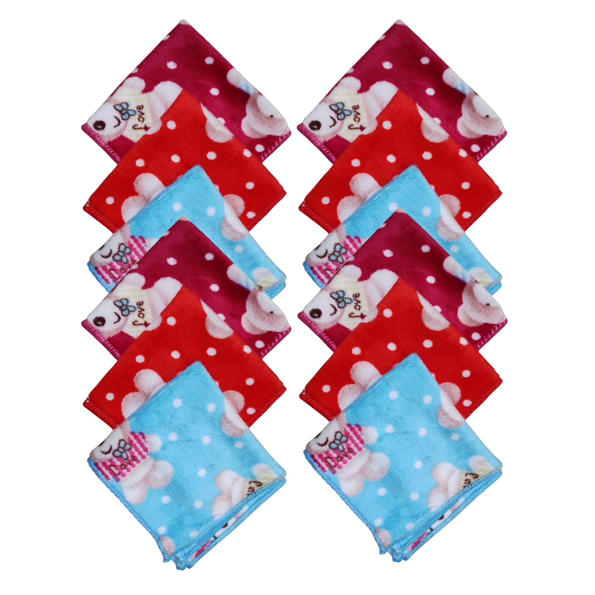 Microfiber Hankies for Women, Girls, Kids & Newborns – 400 GSM Ultra Absorbent, Skin-Friendly Teddy Love Face Towels – Pack of 12 – 25x25 cm-image-46