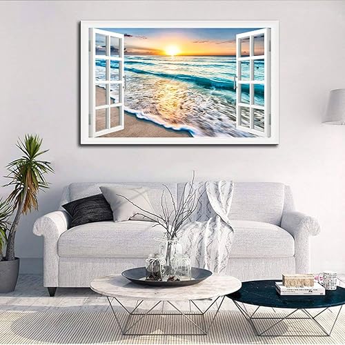 Miniatura 6 de DUNHUANG ART Arte de Lienzo para Pared para Decoración de Dormitorio - Imágenes de Playa Puesta de Sol Océano Naturaleza - Obra de Arte Giclée de