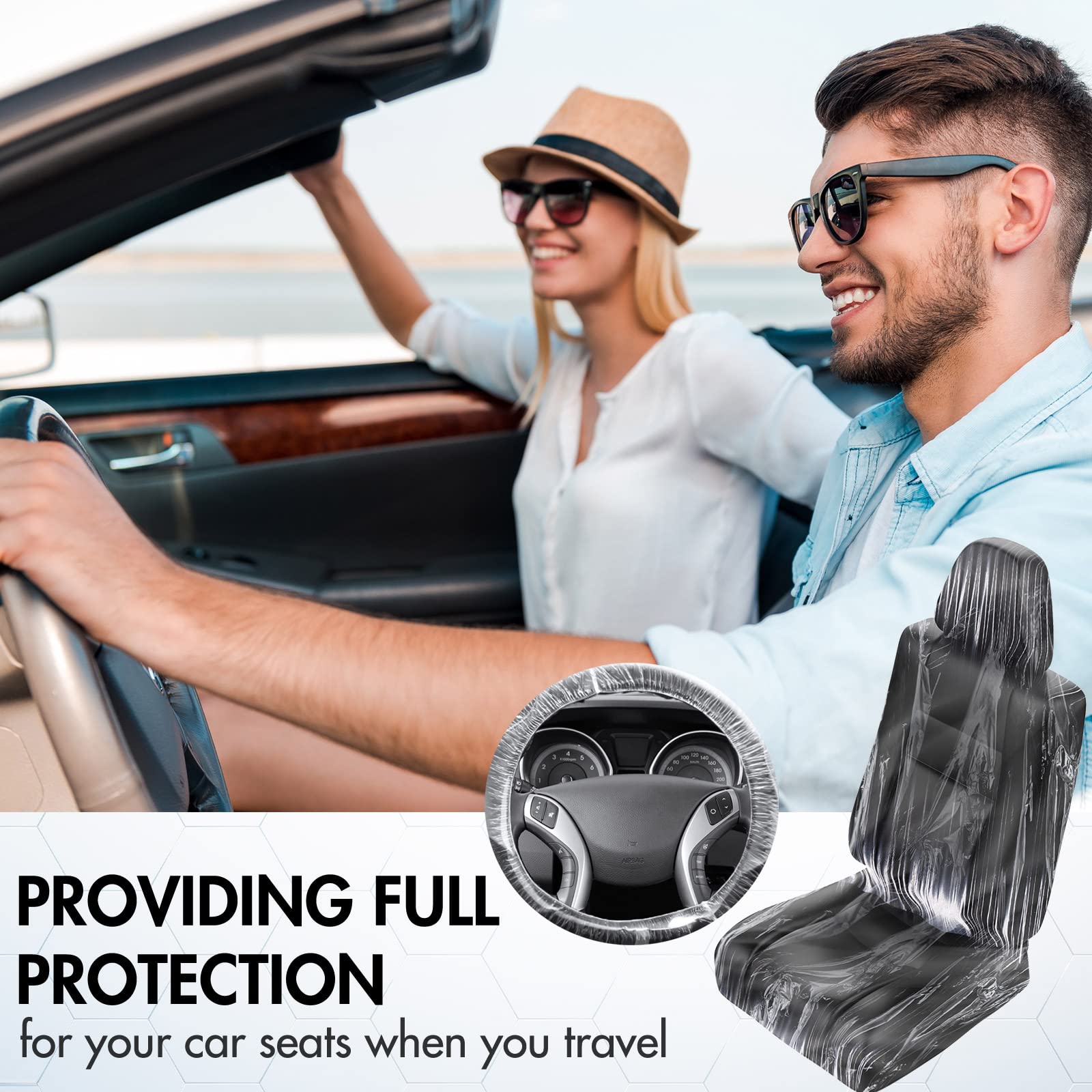 Yahenda 400 Pieces Disposable Car Seat Covers Plastic Seat Covers Disposable Steering Wheel Cover Seat Protective Covers for Airplane Seats, Salon Chairs, Restaurant Seats, Bus Seats and More