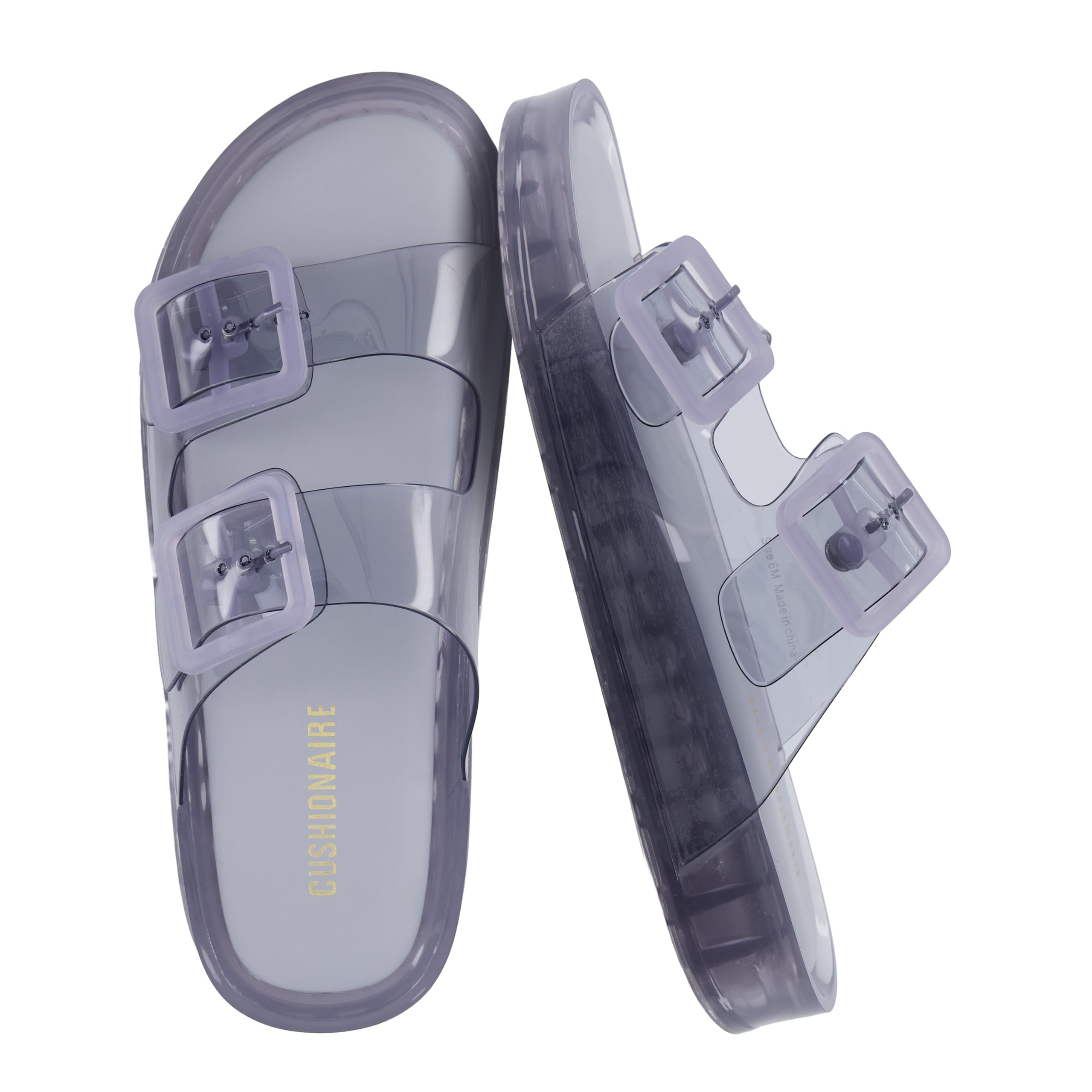 CUSHIONAIRE Pool Slides for Women Water Resistant Double Buckle Adjustable Slip-On Womens Sandals for Beach Shower Casual Wear 8 Blue