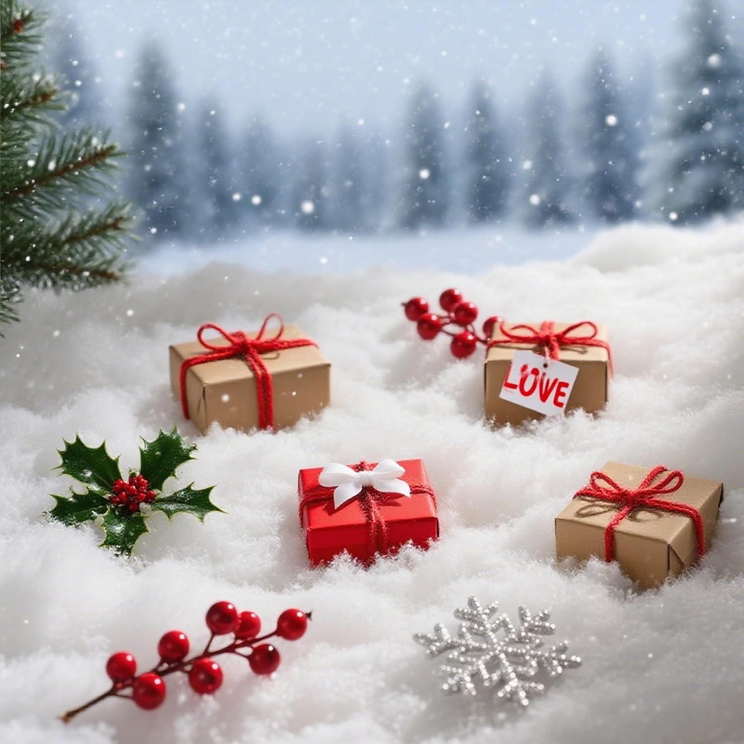 GlyinnHe Christmas Fake Snow Decor, Artificial Snow Fake Clouds Snow Cotton Snow Fluffy Decor for Winter Village, Flame Resistant Indoor Snow Blanket for Xmas Display(100g/3.6oz)