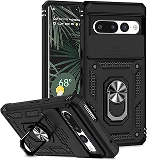 for Google Pixel 7 pro Case Slide Camera Cover with Screen Protector with Ring Holder Shockproof PC Silicone Heavy Duty Protective Cover - Black