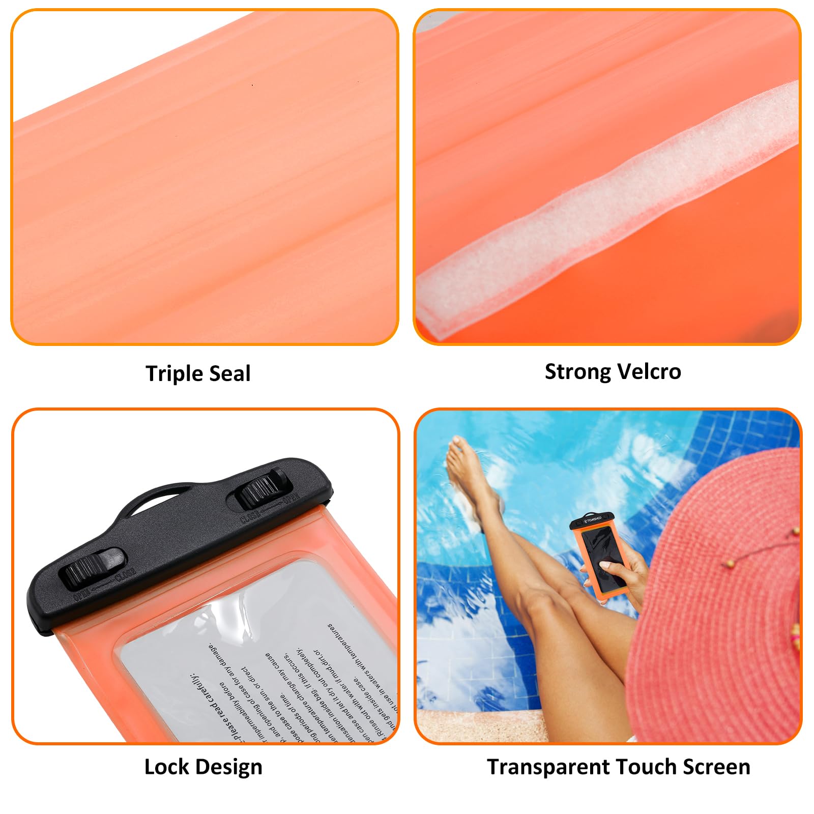 TOMSHOO Dry Bag Set, Wodoodporny Plecak 10L/20L z Wodoodpornym Pokrowcem i Kieszeń na Telefon Komórkowy, Regulowany Pasek na Ramię, Wodoodporny Plecak na Spływy Kajakowe, 10L, Pomarańczowy