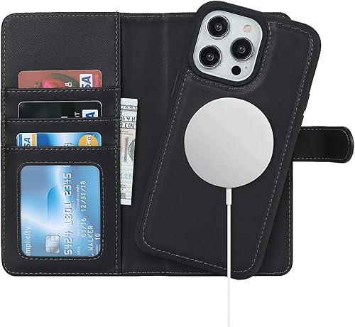 Havaya Magsafe - Funda para iPhone 13 Pro, compatible con 2 en 1, desmontable con tarjetero de piel sintética, ranuras para tarjetas de crédito,