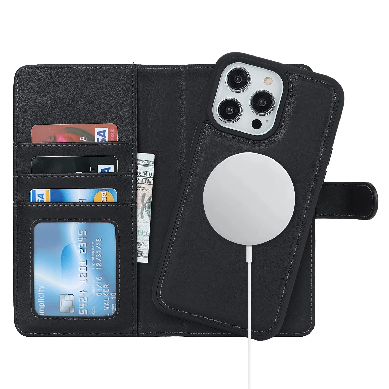 Ｈａｖａｙａ for iPhone 13 Pro Case Wallet Magsafe Compatible 2 in 1 Detachable with Card Holder Pu Leather Flip Folio Credit Card Slots Stand Magnetic