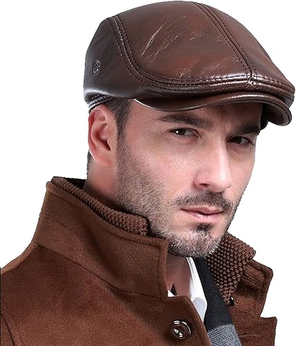 Boinas Sombrero de cuero al aire libre para hombre Invierno Masculino Cálido Oído Protección Cap 100% Cuero Genuino Sombrero Ocio
