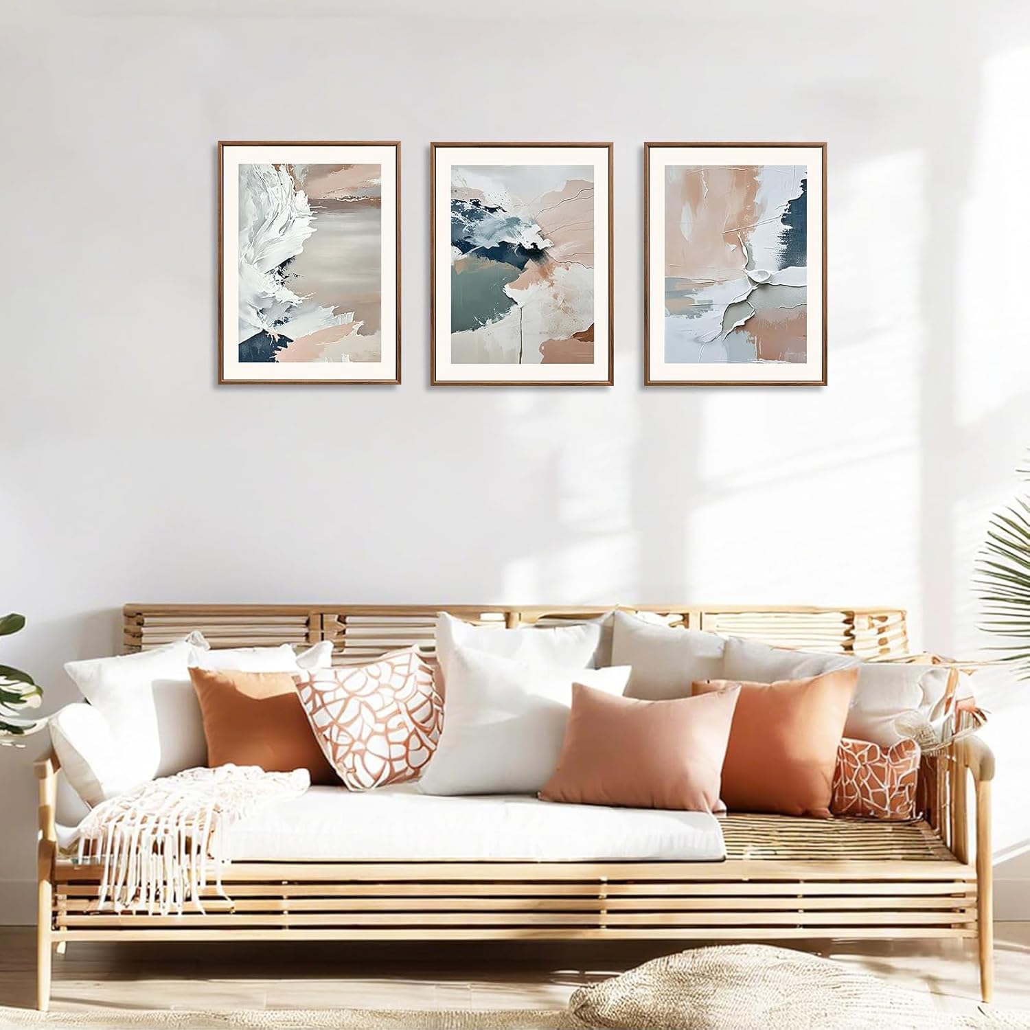 HPNIUB Weichgrünes Gerahmtes Leinwanddrucke Wandkunst Set, Abstrakte Botanische Boho-Wanddekoration, Minimalistisches Bilder Grün Leinwandkunstwerk Wohnzimmer, Schlafzimmer