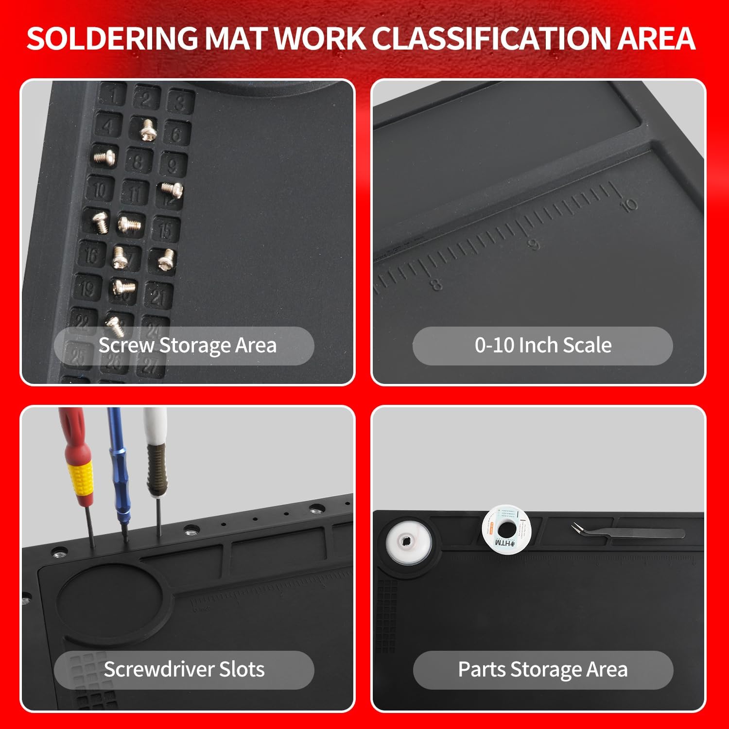 HengTianMei Helping Hands Soldering Station with Large 15.7 x 11.2 Inch Base, Third Hand Soldering Tool with 5 Flexible Arms and Soldering Mat, for Electronics Repair, PCB, Jewelry Making, DIY Crafts