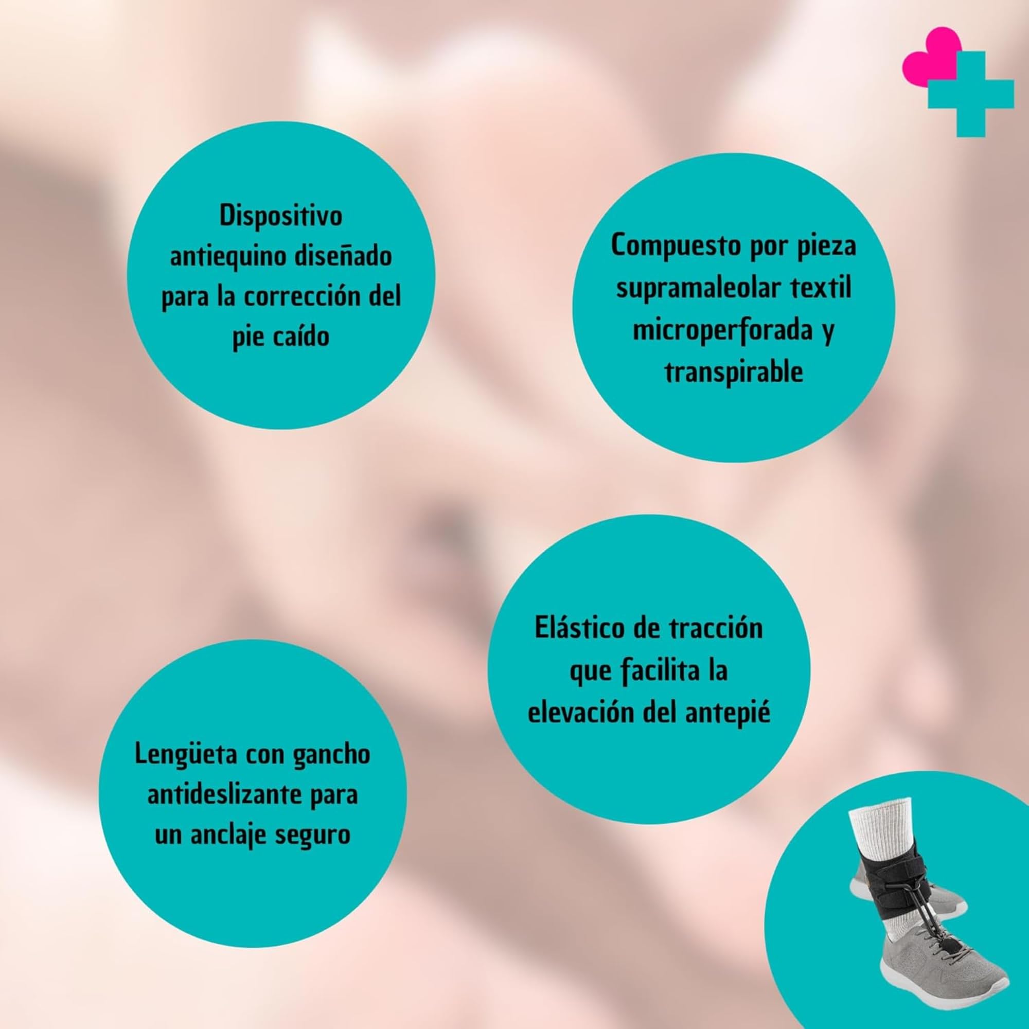 Orliman apoyo antiequino Boxia Plus para pie caído. Dispositivo antiequino ligero y discreto compatible con calzado. Mejora la marcha y la estabilidad diaria. (Talla 1 Perímetro. 17-21 cm)